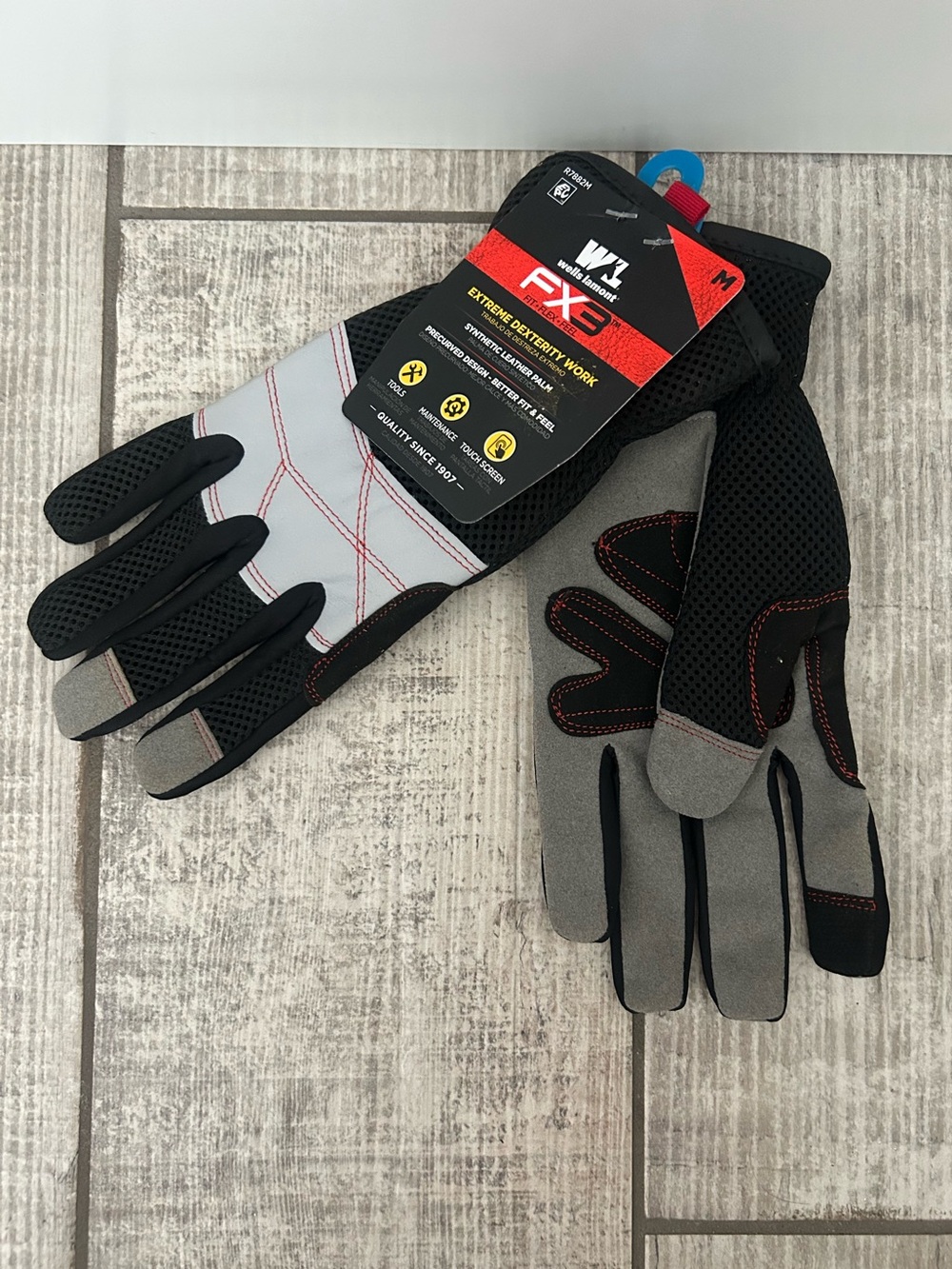 Wells Lamont FX3 Black & Gray Work Gloves  Synthetic Leather Palm NWT